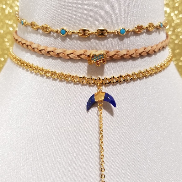Eleonorajewels Jewelry - Lapis lazuli crescent moon choker necklace